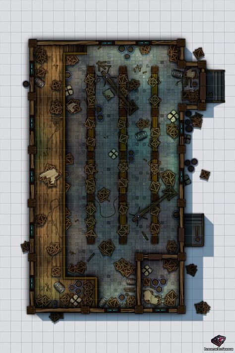 Dnd Warehouse, Docks Battlemap Dnd, Dnd Battle Maps Warehouse, Dnd Warehouse Battlemap, Underground Dnd Map, Warehouse Battlemap, Dnd Warehouse Map, Warehouse Battlemap D&d, D&d Sewer Map