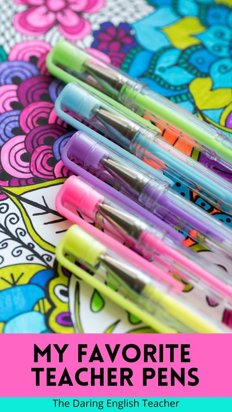 Teachers! Here is a list of the best pens to use for teaching. Teacher Supplies | Teacher Pens | Teacher Tips Teacher Pens, Colorful Pens, High School English Classroom, Literature Lessons, My Favourite Teacher, Language Arts Teacher, Classroom Culture, Teacher's Blog, English Language Arts High School