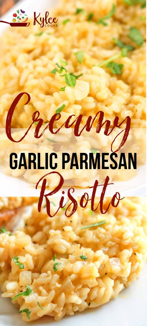 Risotto in 17-25 minutes?! I’m in! This Garlic Parmesan Risotto Recipe may be the star of the show we call “dinner” in this easy side – it’s sure to please the whole family!  #risotto #garlic #parmesan #side Garlic Parmesan Risotto, Risotto Recipes Vegetarian, Quiche Chorizo, Vegetarian Risotto, Risotto Recipes Easy, Risotto Dishes, Parmesan Risotto, Cooking Party, Risotto Recipe