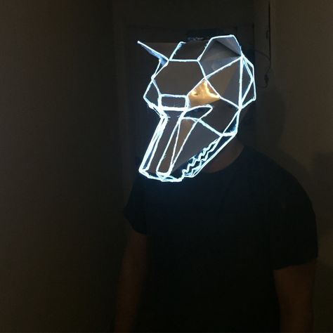 Wintercroft x WhoCaresWhyNot. Light up mask. El wire. Wolf Wintercroft Mask, Mirror Mask, Paper Mask Template, Light Up Mask, Light Up Hats, Alice Costume, Mascaras Halloween, Teaser Video, Wolf Mask