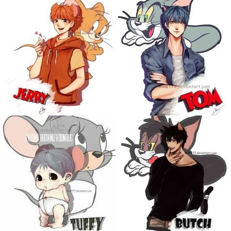 Cartoons As Anime Characters, Tom And Jerry Human Version, Cartoon Anime Version, Disney Characters As Humans, Doflamingo Wallpaper, Cartoon Characters As Humans, Human Version, Tom And Jerry Cartoon, Tom Y Jerry