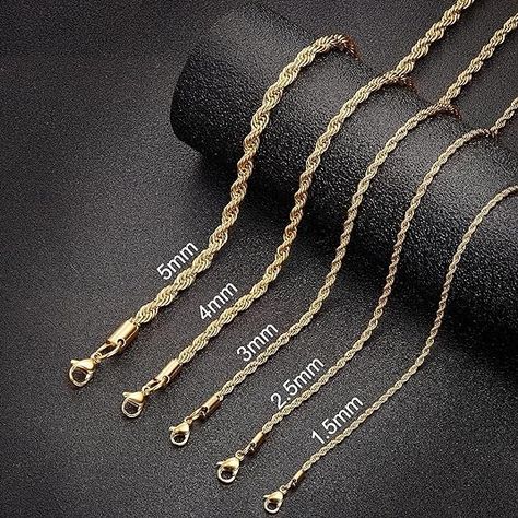 18k Real Gold Plated Rope Chain 1.5mm 2.5mm 5mm Stainless Steel Twist Chain Necklace for Men Women 16 Inches 36 Inches | Amazon.com Rope Chain Gold, Chain Necklace For Men, Gold Chains For Men, Necklace For Men, Food Culture, Classic Gold, Chains For Men, Rope Chain, Real Gold