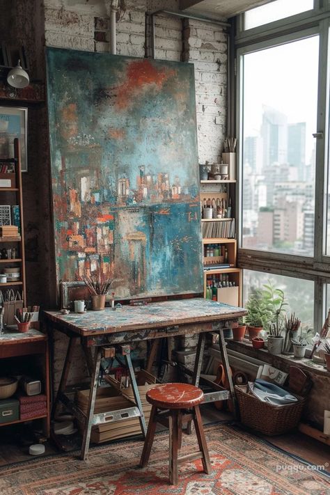 Painters Aesthetic, Home Art Studio Ideas, Art Studio Ideas, Home Art Studio, Art Studio Space, Art Supplies Storage, Shoes Wallpaper, Art Studio Room, Artistic Furniture