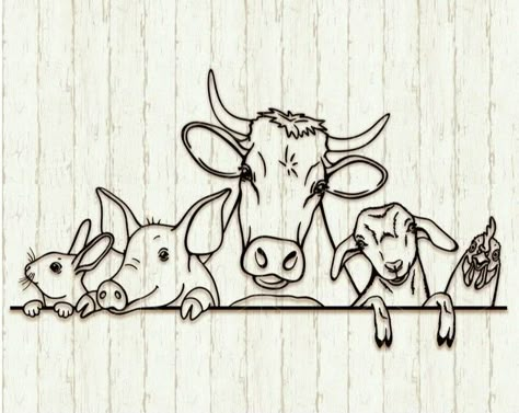 Cow Print Drawing Easy, Farm Inktober, Traceable Sunflowers, Farming Silhouette, Farm Animals Background, Farm Animal Tattoo, Farm Animal Drawings, Farm Animals Drawing, Farm Animals Art