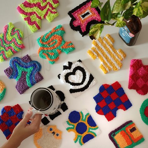 Who’s up for a cup of tea with a fun twist? ☕️✨ Elevate your home decor with these playful puzzle coasters! Perfect for adding a bit of whimsy to any table setup. 🧩 #punchneedle #punchneedlecoasters #handmade #handmadewithlove #punchneedleworld #etsyseller #etsy #etsyshop #mugrug #eclectic #eclecticdecor #mugrug #coasters Puzzle Coasters, Punching Needle, Tufting Art, Tufting Ideas, Embroidery Tshirt, Punch Needle Embroidery, Weaving Projects, A Cup Of Tea, Diy Rug