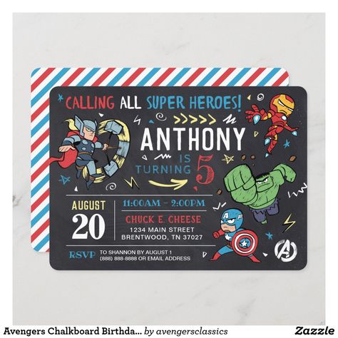 Avengers Theme Birthday, Avengers Birthday Party, Marvel Birthday Party, Marvel Party, Superhero Birthday Invitations, Chalkboard Birthday, Avengers Theme, Avenger Birthday Party, Avengers Party