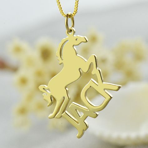 Wholesale Gold Color Horse Necklace with Cut Out Name Necklace Personalized Name Jewelry Horse Lover Gift Rock Mans Power Equestrian Design, Puzzle Jewelry, Engraved Engagement Ring, Gold Horse, Horse Necklace, Infinity Jewelry, Fingerprint Jewelry, Horse Jewelry, Monogram Ring