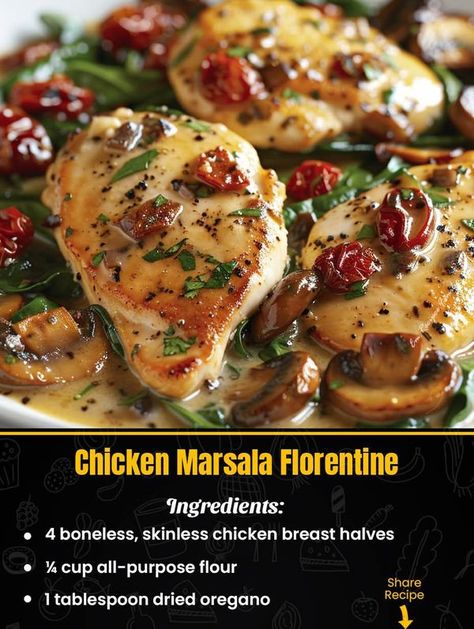 Florentines Recipe, Pan Seared Chicken, Chicken Entrees, Baked Pasta, Chicken Marsala, Homemade Cake Recipes, Chicken Main Dishes, Roasted Asparagus, Homemade Cake