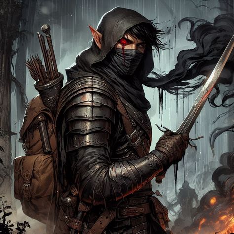 Assassin Rogue Dnd, D&d Dhampir, Blood Hunter Dnd Male, Rogue Dnd Character Design, Dnd Rogue Art, Bloodhunter Dnd, Blood Hunter Dnd, Rogue Character Art, Soulknife Rogue