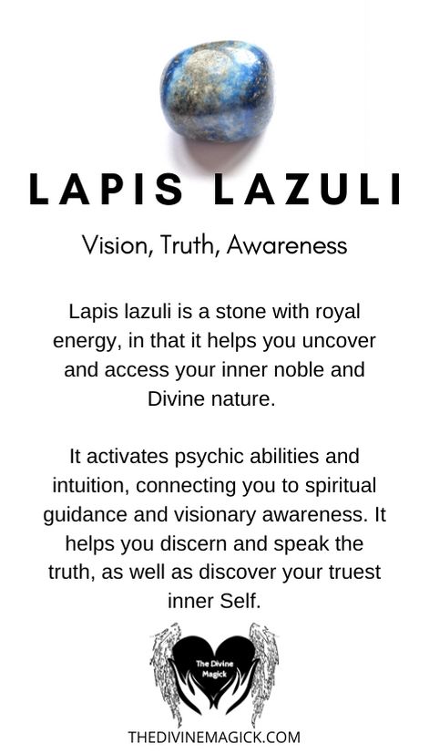 Lapis Lazuli (Vision, Truth, Awareness) Lapis Lazuli Witchcraft, Lapiz Lazuli Crystal Meaning, Lapis Lazuli Crystal Meaning, Best Healing Crystals, Crystal Healing Chart, Moonstone Rings, Crystal Guide, Lapis Lazuli Crystal, Crystals Healing Properties