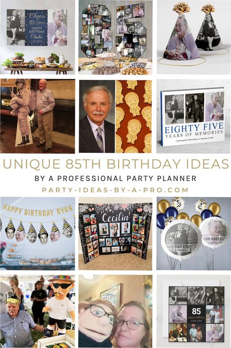 Unusual, personalized, and unique 85th birthday ideas and gifts to make your party memorable by an award-winning professional party planner 85th Birthday Card Ideas, 85th Birthday Ideas, 85th Birthday Decorations, 85th Birthday Party Ideas, 95 Birthday, 85th Birthday, Birthday Dinner Party, Gifts To Make, Festival Theme