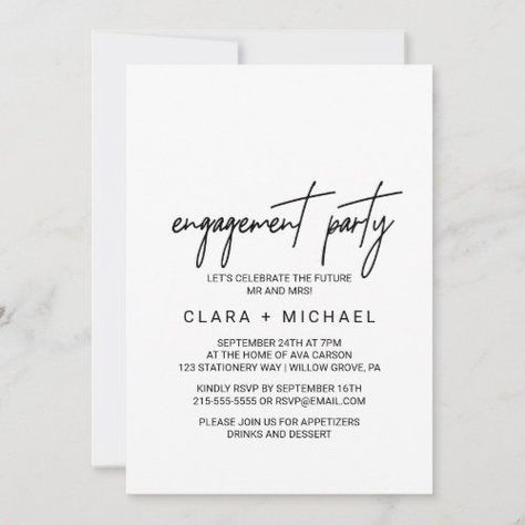 $2.91 | Whimsical Calligraphy Engagement Party Invitation #engagementparty #elegantengaged #bohoengagementdinnerparty #country #modernk049 #rusticcalligraphy #bohemian #simpleminimal #whiteandblack #whimsicaltypography Engagement Party Invitation Cards, Whimsical Calligraphy, Engagement Dinner Party, Engagement Party Vintage, Engagement Party Cards, Elegant Engagement Party, Whimsical Typography, Engagement Dinner, Save The Date Wording