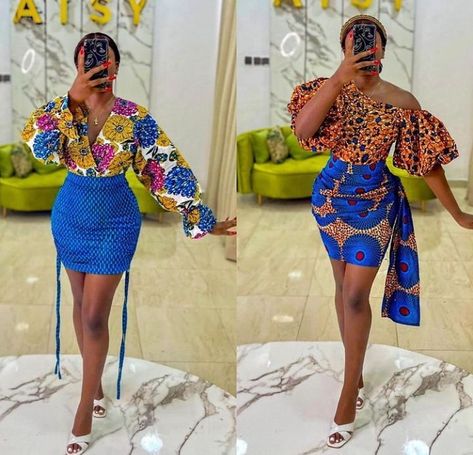 Different Ankara Combination, Trending Ankara Gowns, Peplum Ankara, Ankara Skirt And Blouse Styles, Skirt And Blouse Styles, Classy Short Dresses, Ankara Skirt And Blouse, African Fabric Dress, Ankara Gowns