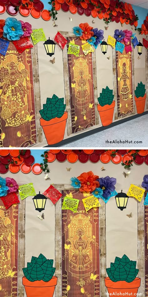 Encanto Stage Design, Encanto Halloween Decorations, Encanto Door Decorations Classroom, Encanto Bulletin Board Ideas, Encanto Door Diy, Coco Door Decorations Classroom, Hispanic Heritage Door Decoration Ideas, Hispanic Door Decorations Classroom, Coco Classroom Door