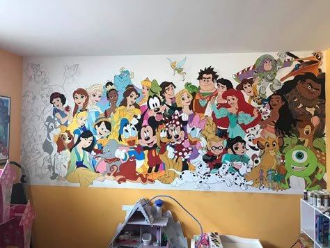 Disney Character Wall Mural, Cartoon Mural Wall Art, Disney Mural Bedroom, Disney Princess Mural, Disney Wall Painting, Cartoon Mural, Disney Wall Murals, Disney Mural, Castle Mural