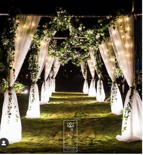 Rustic Stage Decoration, Diy Wedding Canopy, Wedding Entrance Decor With Photos, Pathway Decorations Wedding, Pergola Wedding Decor, Pathway Decor Wedding, Flower Tunnel Wedding, Marriage Decoration Gate, Wedding Walkway Ideas