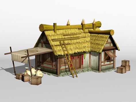 Ancient Chinese Thatched Farmhouse 3d model - CadNav Chinese Farmhouse, Thatch Roof, Cabin Farmhouse, Chinese House, Medieval Houses, Cottage Cabin, Book Illustration Art, Thatched Roof, Chinese Architecture