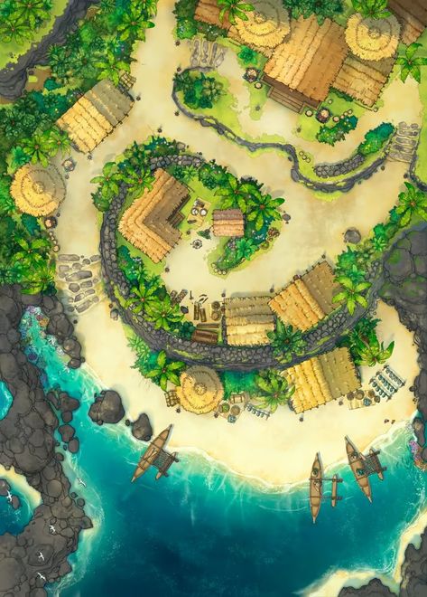 Tropical Island Village | Czepeku Maps Rainforest Map, Sea Map, Village Map, Dnd World Map, Building Map, Dungeons And Dragons Art, Dungeons And Dragons Classes, Modern Magic, Pirate Adventure