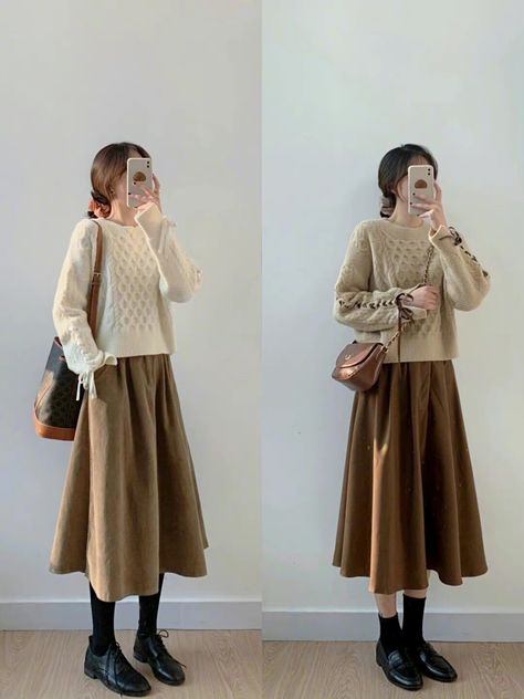 Osaka Outfit, Beige Skirt Outfit, Style Inspo 2023, Beige Skirt, Long Skirt Outfits, Shop Inspiration, 2024 Style, Cute Dress Outfits, Modesty Fashion