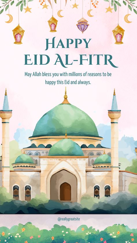 Green Colorful Watercolor Happy Eid Al-Fitr Story || greeting || idul fitri || Lebaran || Hari raya - Cocok untuk di share di berbagai social media. Eid Al Fitr Card, Eid Mubarak Greeting, Eid Mubarak Greetings, Reasons To Be Happy, Colorful Watercolor, Eid Al Fitr, Hari Raya, Idul Fitri, Happy Eid