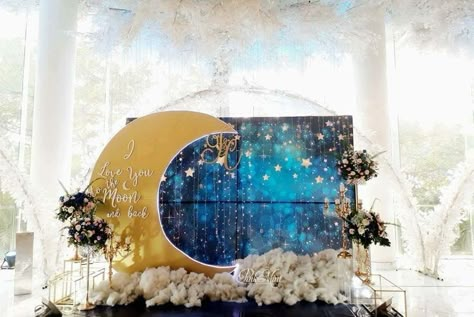 Starry Night Entrance Decor, Mint Wedding Decor, Outdoor Wedding Entrance, Starry Night Prom, Graduation Party Inspiration, Debut Theme, Dekorasi Wedding, Engagement Themes, Vietnam Wedding