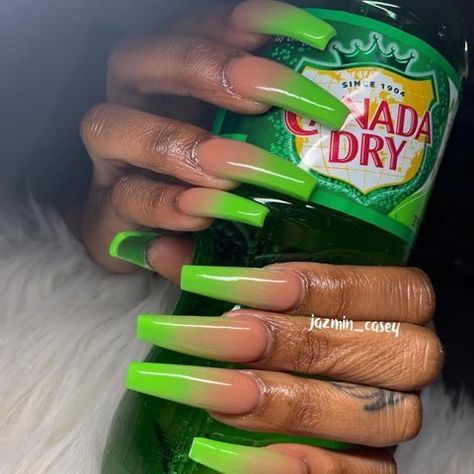 Lime Nails, Lime Green Nails, Green Acrylic Nails, Ombre Acrylic Nails, Green Nail, Bling Acrylic Nails, Hot Nails, Girls Nails, Coffin Nails Designs