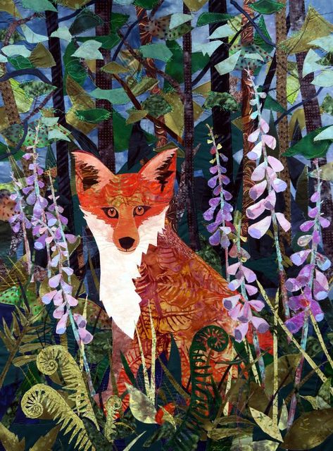 Fox in Foxgloves British Wildlife Art, Applique Furniture, Animal Stencil Art, Mark Hearld, Fox Art Print, Animal Stencil, Wildlife Artwork, Paper Collage Art, British Wildlife