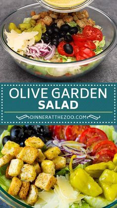 Types Of Salads, Olive Garden Salad Recipe, Garden Salad Recipe, Olive Garden Salad, Resep Salad, Resep Diet, Tasty Videos, Best Salad Recipes, Makanan Diet