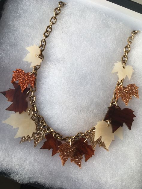 Laser Jewelry, Recycle Jewelry, Tatty Devine, Fallen Leaves, Assemblage Jewelry, Recycled Jewelry, Assemblage, Autumn Leaves, Statement Necklace