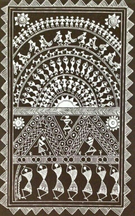 Saura Painting, Warli Art Painting, Warli Designs, Saura Art, Warli Paintings, Worli Painting, Warli Painting, Painting On Silk, Wall Hanging Ideas