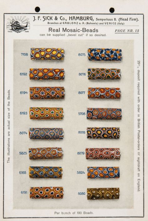 J.F. Sick & Co trade beads See more like this Bruno clauses or something Tons of card like this from galbonez at museum African Beadwork, Buy Wholesale Jewelry, Shibori Jewelry, Afrikaanse Kunst, Beads Pictures, African Trade Beads, Reference Board, Vintage Beads, Handmade Jewelry Designs