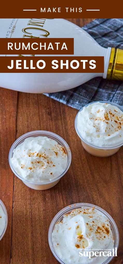 If you’re a devoted Rumchata drinker, this jiggly shot was made just for you. Designed for maximum creaminess and easy shooting, this Jello Shot mixes Rumchata with whipped cream vodka and gelatin. Topped with a whipped cream garnish and a sprinkle of cinnamon to boost up the spice, the Rumchata Jello Shot is as cute as it is delicious. #rumchata #vodka #jelloshot Making Jello Shots, Jello Shots Vodka, Whipped Cream Vodka, Jello Shot, Pudding Shots, Jello Shot Recipes, Shot Recipes, Jell O, Jello Shots