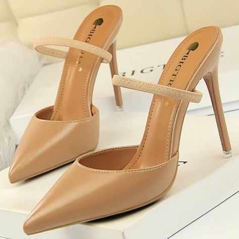 BIGTREE Shoes Sexy Kitten Heels Women Pumps Occupation Office Shoes High Heels Shoes Lady Party Shoes Women Heels Sandals 43|Women's Pumps| - AliExpress Elegant Slippers, Heels Slippers, Summer High Heels, Extreme High Heels, Pointy Heels, Female Shoes, Basic Heels, High Heel Slippers, Heel Slippers