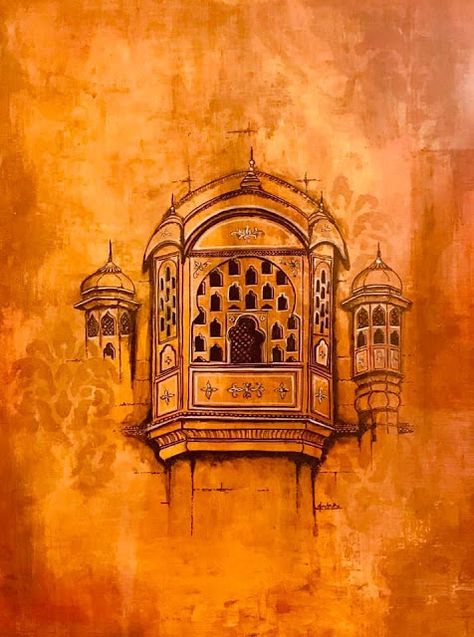 Jaipur Painting Art, Jain Diksha Decoration, Jaipur Wall Art, Mughal Architecture Painting, Abstract Indian Art, Jaipur Sketch, Jaipur Drawing, Rajasthani Background, Indian Architecture Sketches