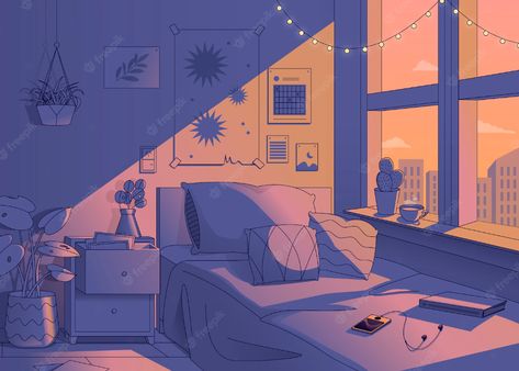 Chill Illustration Art, Lo Fi Illustration, Lofi Illustration Art, Bedroom Illustration Art, Room Illustration Bedroom, Lo Fi Background, Dream Rooms Cozy, Lo Fi Art, Bedroom Digital Art