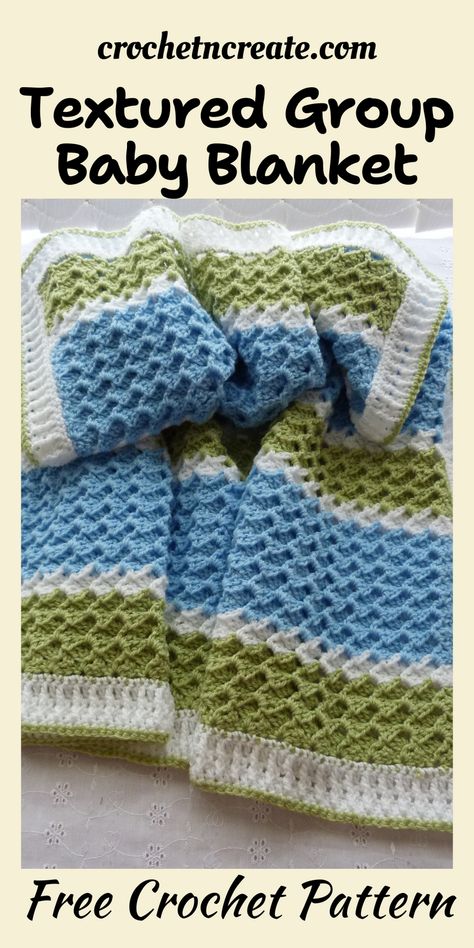 Free crochet pattern - Textured Group Baby Blanket from crochet 'n' create. Free fast, quick-easy-beginner-friendly! 'Don't forget to save' Crochet Nicu Blanket Patterns, Free Crocheted Baby Blankets, Free Crochet Pattern For Blanket, Bernat Baby Blanket Yarn Patterns Crochet Free, Baby Blanket Crochet Stitches, Quilted Baby Blanket Patterns, I Love This Yarn Patterns Crochet, Quick Crochet Baby Blanket Free Pattern Simple Easy, Crochet Baby Boy Blanket Free Pattern