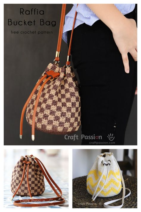 Raffia Bucket Bag, Bucket Bag Pattern, Sac Louis Vuitton, Free Crochet Bag, Crochet Shell Stitch, Crochet Bag Pattern Free, Bag Pattern Free, Crochet Bucket, Crochet Clutch