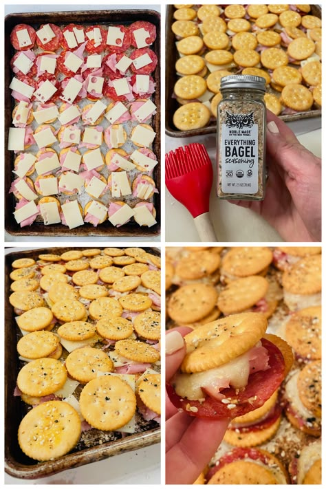 Super easy to make and always delicious Ritz Cracker Party Sandwiches are the life of every party, with a buttery glaze, ham and cheese. Cheese And Crackers For Thanksgiving, Ritz Cracker Nachos, Ham And Cheese Crackers, Air Fryer Ritz Cracker Sandwiches, Trivia Night Snacks Easy, Simple Cheese And Cracker Tray, Appetizer Sandwiches For Party, Easy Fridge Snacks, Ritz Cracker Sandwich Appetizers