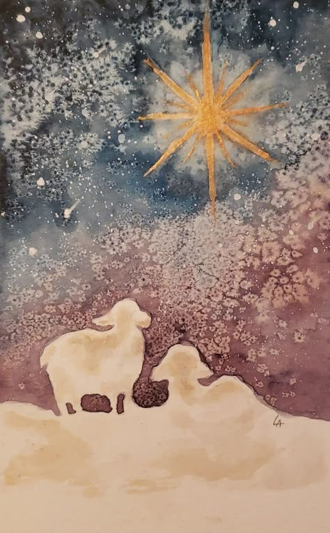 Christmas Nativity Watercolor Ideas, Shepherds And Angels, Watercolor Christmas Cards Diy, Christmas Greeting Cards Handmade, Christmas Cards Diy, Painted Christmas Cards, Painted Cards, Religious Christmas Cards, Christmas Organization