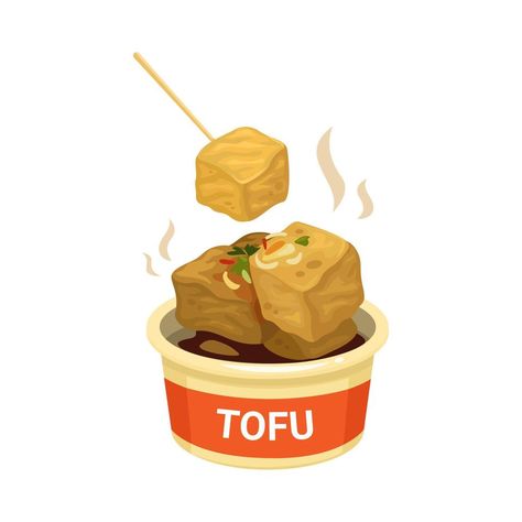 Tofu Drawing, Tofu Illustration, Food Cartoon Illustration, Stinky Tofu, Cheese Cartoon, Tofu Fried, Tofu Pasta, Food Bike, Dream Cafe