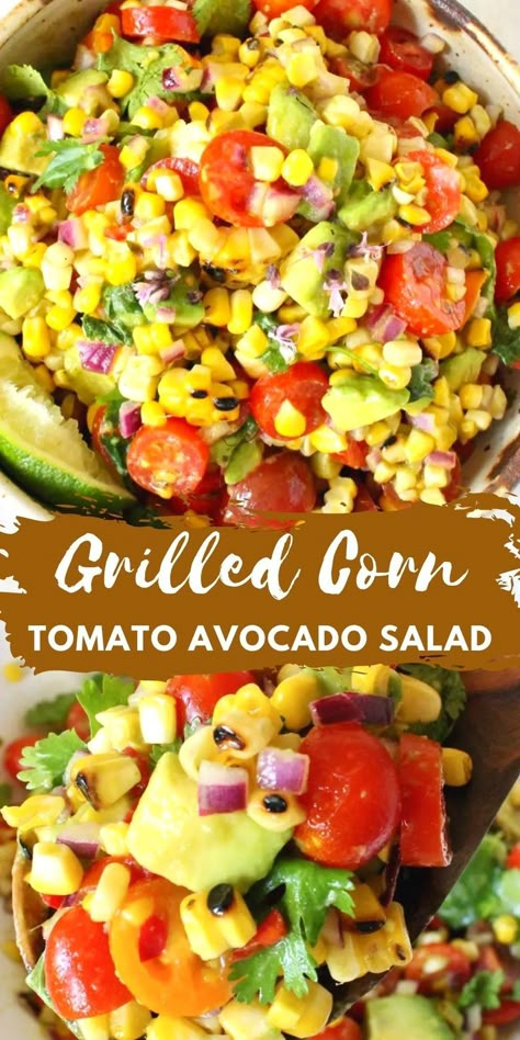 Corn Tomato Avocado Salad, Veggie Society, Roasted Corn Salad, Tomato Avocado Salad, Corn Tomato Salad, Corn Avocado Salad, Grilled Corn Salad, The Best Salad, Avocado Tomato Salad