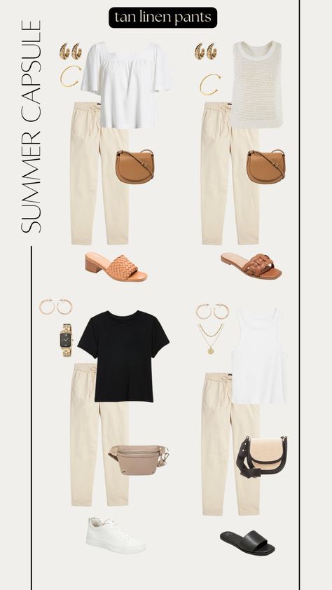 Shop Linen-cotton drawstring pant and other curated products on LTK, the easiest way to shop everything from your favorite creators. Tan Linen Pants Outfit, How To Style Linen Pants, Tan Linen Pants, Drawstring Pants Outfit, Linen Pants Outfit, Linen Drawstring Pants, Summer Capsule, Capsule Collection, Drawstring Pants