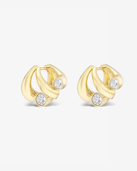 Oera Earrings | Ethical Fine Jewelry by Tabayer Diamond Jewelry Earrings, Diamond Bracelet Design, Jewelry Design Drawing, 18k Gold Earrings, Earrings Collection, Huggies Earrings, Earring Necklace, Bracelet Designs, Gemstone Earrings