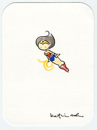 Wonder Woman by Katie Cook Simple Wonder Woman Tattoo, Wonder Woman Craft, Wonder Woman Art Drawings, Wonder Woman Watercolor, Wonder Woman Painting, Wonder Woman Illustration, Wonder Woman Sketch, Marvel Tattoo Ideas, Wonder Woman Tattoo