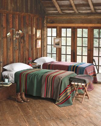 YAKIMA CAMP BLANKET | Pendleton How To Build A Log Cabin, Camp Blanket, Cabin Bedroom, Cabin Interiors, Cabin Living, Lodge Decor, Camping Blanket, Cabin Style, Cabin In The Woods