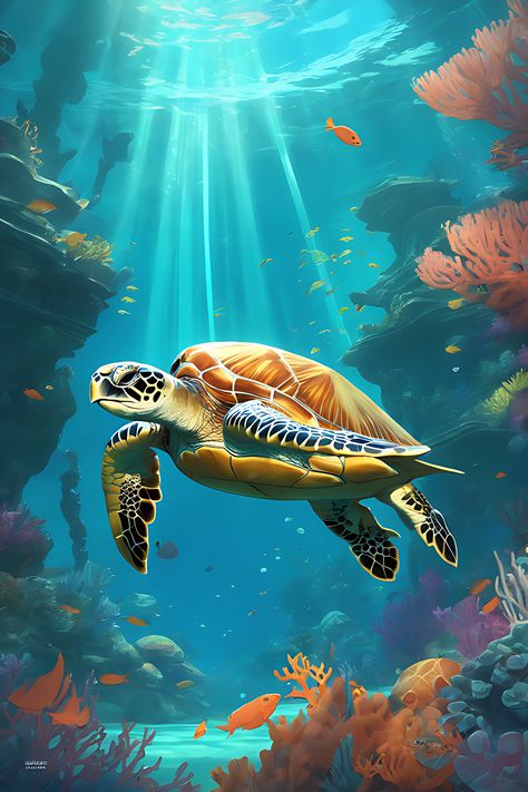 underwater sealife tropical world coral reef sea turtle animal Sea World Drawing, Sea Graffiti, Underwater World Art, Coral Reef Tattoo, Sea Turtle Underwater, Underwater Turtle, Under The Sea Drawings, Coral Reef Drawing, Sealife Art