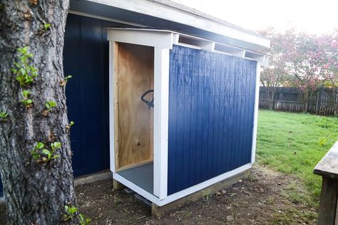 How to build a DIY lawn mower shed. Lawn Mower Storage Shed, Lawn Mower Storage Ideas, Mower Storage Ideas, Outdoor Lawn Mower Storage, Lawn Mower Shed, Mower Shed, Mower Storage, Small Outdoor Storage, Garage Projects