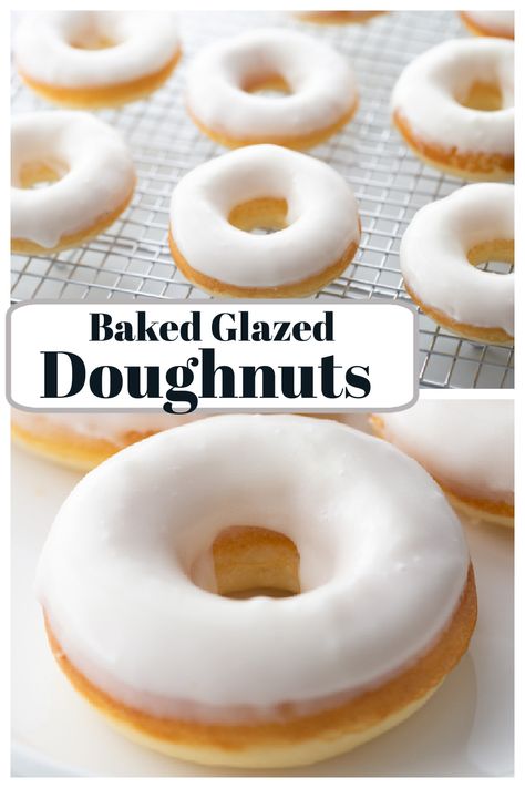 Baked Glazed Doughnuts recipe from RecipesForHolidays.com #baked #glazed #doughnuts #donuts #recipe #RecipesForHolidays Glazed Baked Donut Recipes, Thick Donut Glaze, Homemade Doughnut Recipe Baked, Donut Recipe Oven Baked, Mini Glazed Donut Recipe, Best Baked Doughnut Recipes, Doughnut Recipe Easy Baked, Small Batch Baked Donut Recipe, Best Donut Glaze Recipe