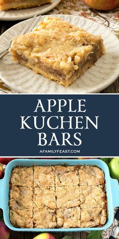 Apple Kuchen Bars - Sweet buttery cookie bars with a luscious layer of apples in between. Buttery Cookie, Feast Recipes, Cake Bar, Apple Pie Bars, Apple Bars, Apple Dessert Recipes, Buttery Cookies, Bar Recipes, Family Feast