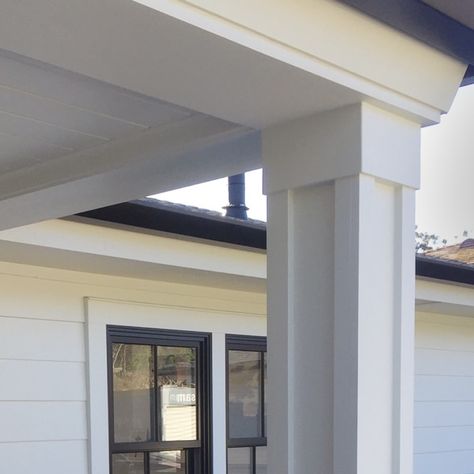 Column Wraps with Protected S4SSE. credit: Vanberg Construction Read more about this project here. Patio Pillars Columns, Porch Pillars, Craftsman Porch, Big Front Porches, Exterior Columns, Front Porch Columns, Column Wraps, Column Wrap, Rod Iron